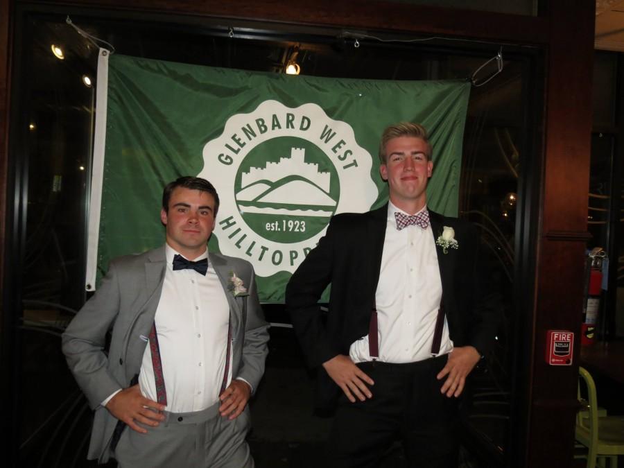 President Connor OShea (Left) and Vice President Danny Riley (Right) pose in front of the Glenbard West logo at Homecoming 2015. 