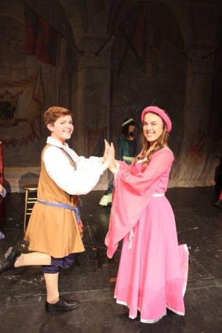 Commoners of the kingdom getting ready to preform the Spanish Panic! ( Kaitlyn McDonald and Griffin Murphy)