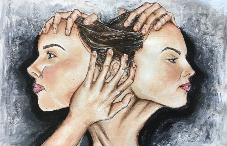 Kelley tries to portray how people perceive twins as identical and how she and her sister, Abbey, struggle to create their own separate identities.