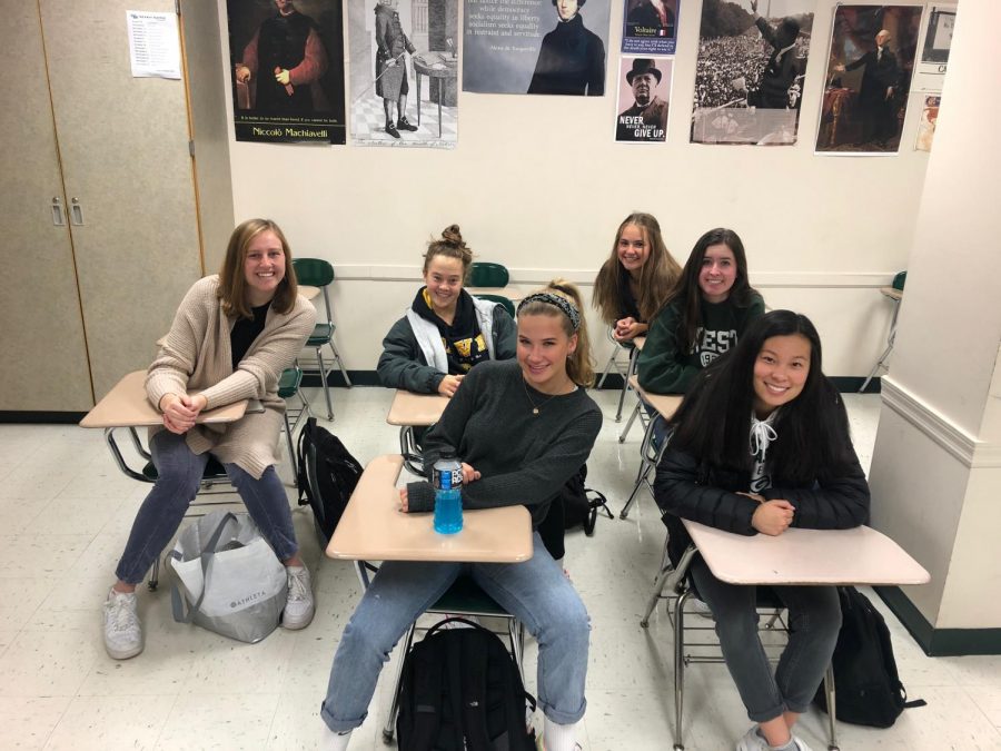 Above, the SFPA Board poses for a photo during their meeting. The club meets in Mr. Broccolo’s room, their sponsor. (Photo courtesy of Annie Cleaver). 