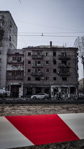 Ukraine residential building destroyed by attacks.