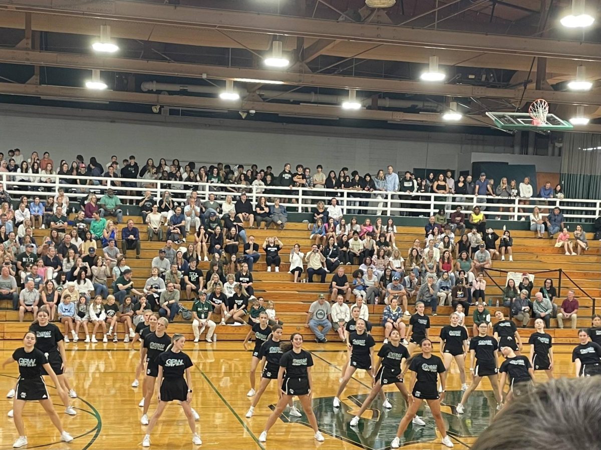 The dance team perform their routine for students, staff, alumni, and other members of the community.